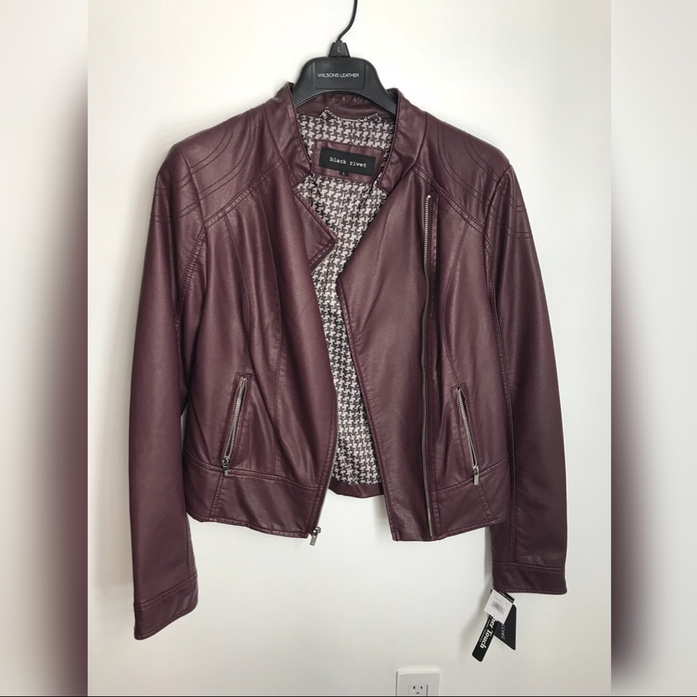 Black Rivet Eggplant Leather Jacket